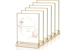 KILY-WILY Gold Frames Clear Acrylic Sign Holder 8.5X11 Gold Picture Frames, Double Sided Menu Holder Display Stand for Weddings Table Number Flyer Holder( Pack of 6)