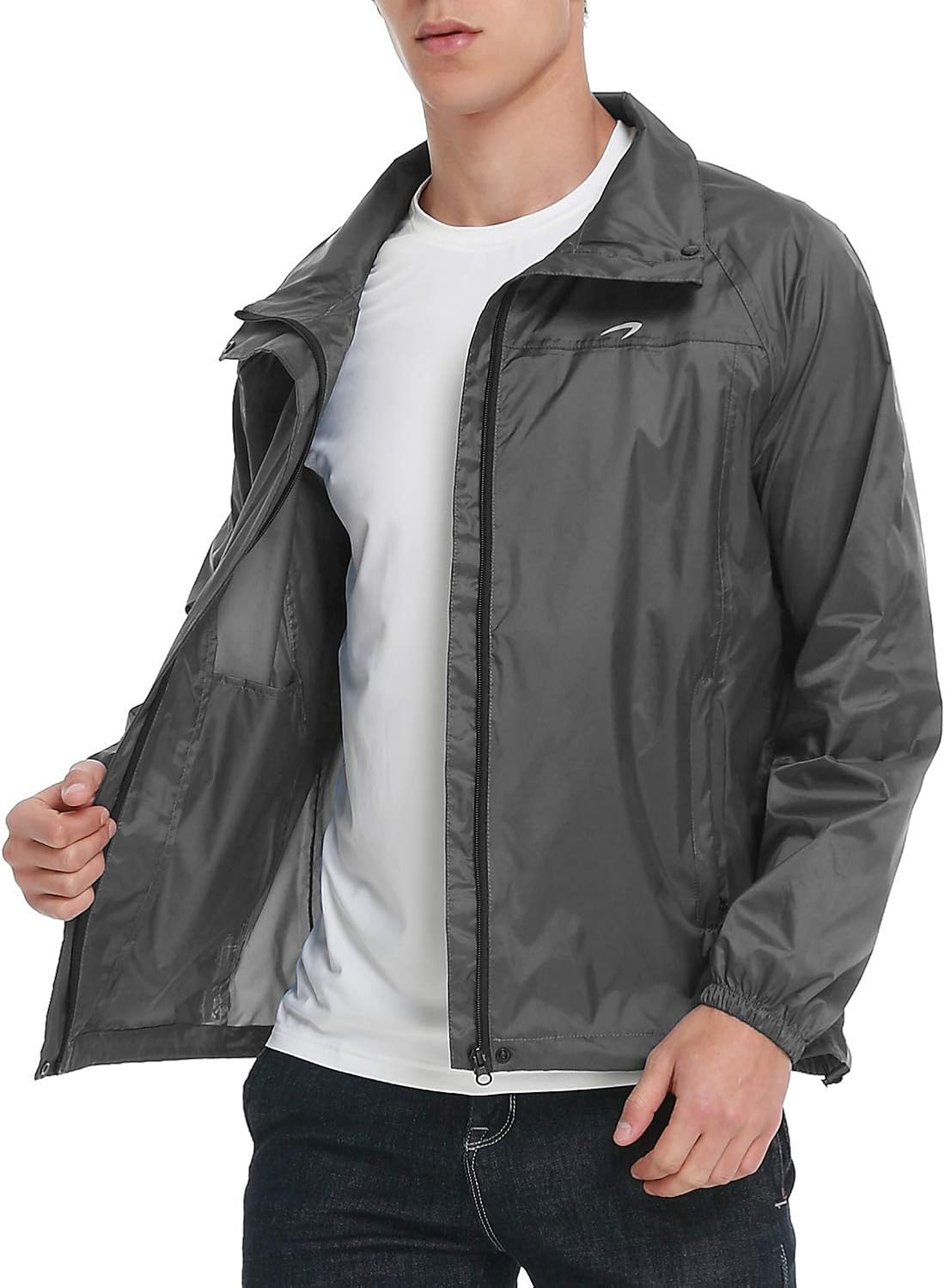 Men's Rain Jacket Waterproof with Hood Lightweight Packable Raincoat Windbreaker: Clothing