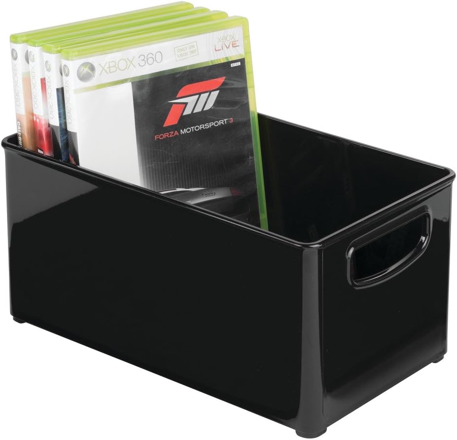 mDesign DVD Storage Box Stackable DVD and CD Holder Box With Handles
