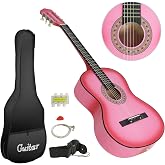 Smartxchoices 38" Acoustic Guitar Bundle with Gig Bag Strap Pitch Pipe Extra Strings Set Pick PINK 6 String for Beginners Starter Kids Girls Youths Students Right-handed (PINK)