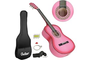 Smartxchoices 38" Acoustic Guitar Bundle with Gig Bag Strap Pitch Pipe Extra Strings Set Pick PINK 6 String for Beginners Starter Kids Girls Youths Students Right-handed (PINK)