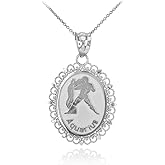 Fine 14k White Gold Filigree-Style Oval Frame Aquarius Zodiac Sign Pendant Necklace
