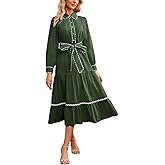 LifeShe Button Down Dress for Women 2026 Spring Casual Long Sleeve Belted Tie Elastic Waist Tiered Shirt Dresses