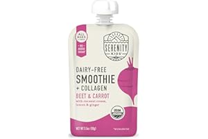 Serenity Kids 6+ Months Dairy-Free Smoothie Baby Food | USDA Organic | Grass Fed Collagen Protein | 3.5 Ounce BPA-Free Pouch | Beet & Carrot | 1 Count