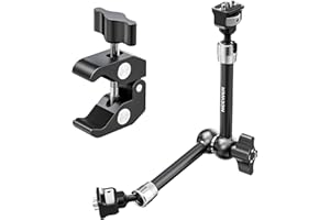 Neewer 11" Articulating Magic Arm Clamp Mount with Super Clamp, Camera Monitor Mount with 1/4" 3/8" ARRI Locating Pins & Hole