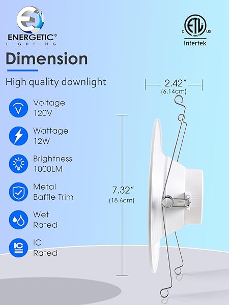 12 PACK 5/6 INCH 5CCT LED RECESSED LIGHTING RETROFIT, 2700K/3000K/4000K/5000K/6500K SELECTABLE, DIMMABLE CAN LIGHTS WITH BAFFLE TRIM, 12W=150W, HIGH BRIGHTNESS 1000LM, IC& WET RATED, ETL&FCC CERTIFIED
