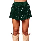Women Pearl Velvet Ruffle Mini Skirt Y2K Beaded High Rise Elastic Waist Skort Cute Vintage Christmas Party Clubwear