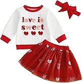 Xiaodriceee Toddler Baby Girl Valentines Outfit Letter Embroidery Long Sleeve Sweatshirt Tutu Skirt Set Baby Winter Clothes