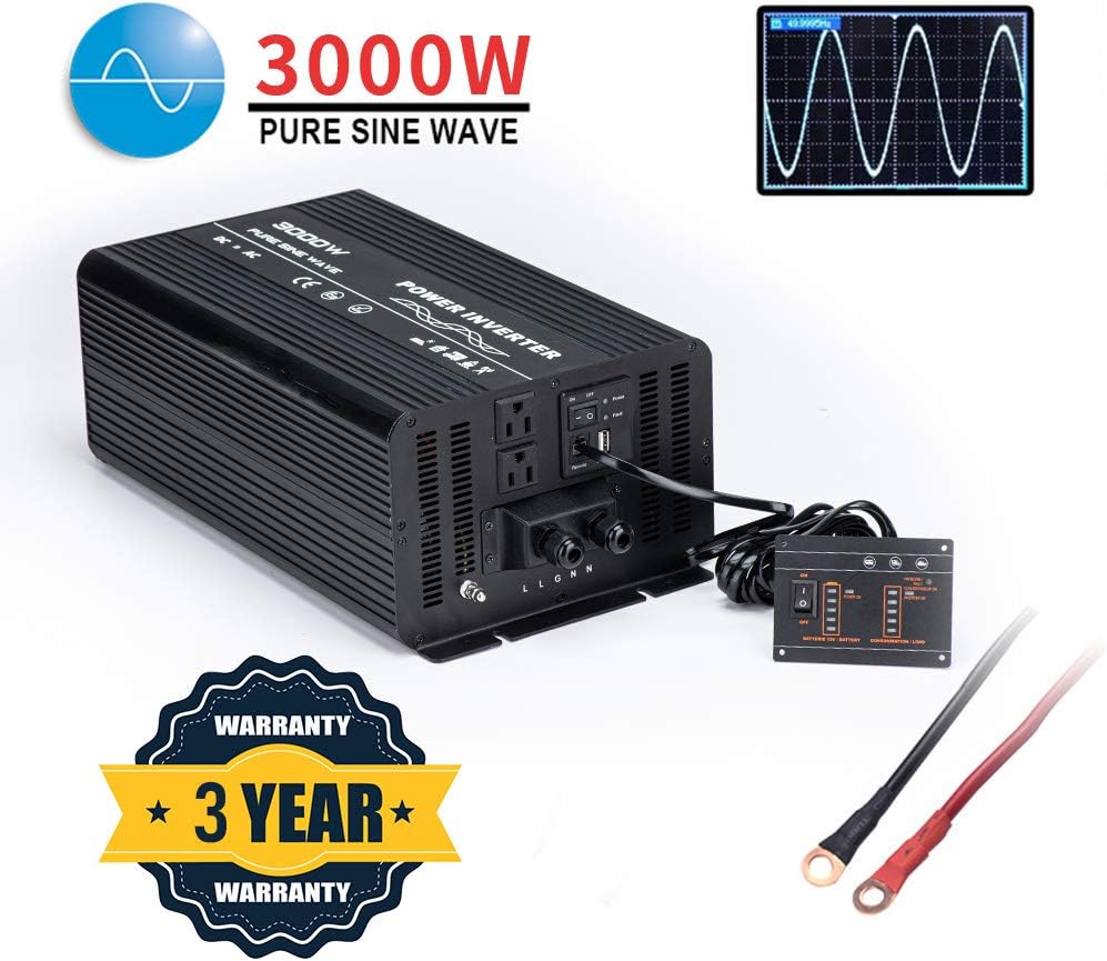 Naturehike 3000W Pure Sine Wave Power Inverter Truck/RV Inverter 12V DC to 110V AC with Dual AC Outlets, USB Ports & Remote Controller for RV Trucks Boats and Emergency: Car Electronics