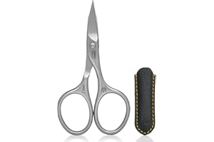 GERMANIKURE Nail and Cuticle Scissors - FINOX Stainless Steel Professional nail scissors for nail tips - nail scissors curved Manicure Tools in Leather Case - Ethically Made in Solingen Germany - 4702