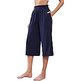iChunhua Wide Leg Capri Yoga Pants for Women Loose Summer Ruffles High Rise Cropped Bottom with Pockets