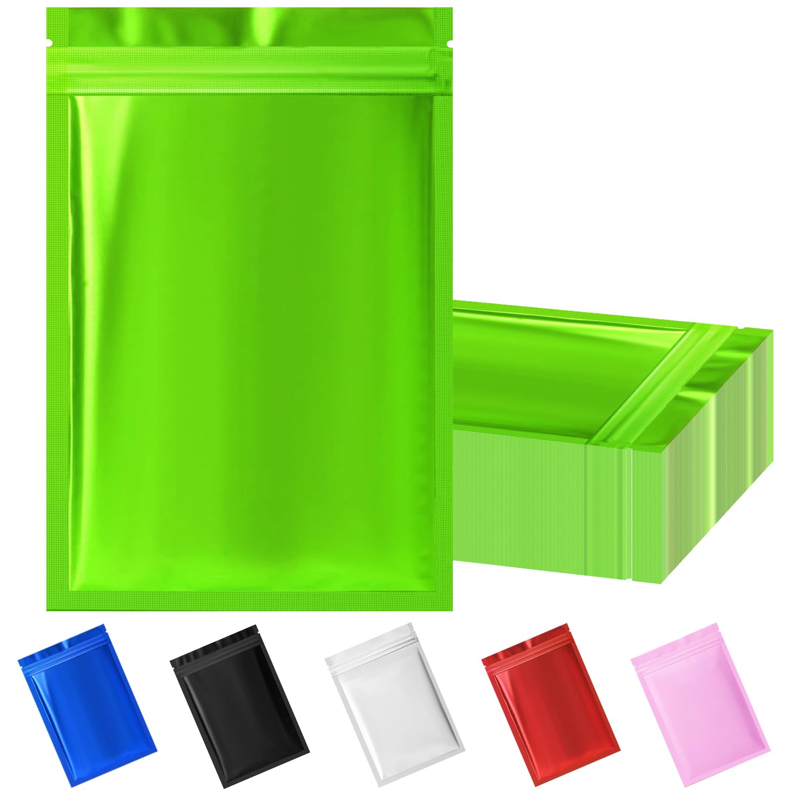 Photo 1 of 100 Pack Resealable Mylar Bag, Smell Proof Bags Resealable Packaging Supplies for Food Storage Small Business (Green, 4" X 6")