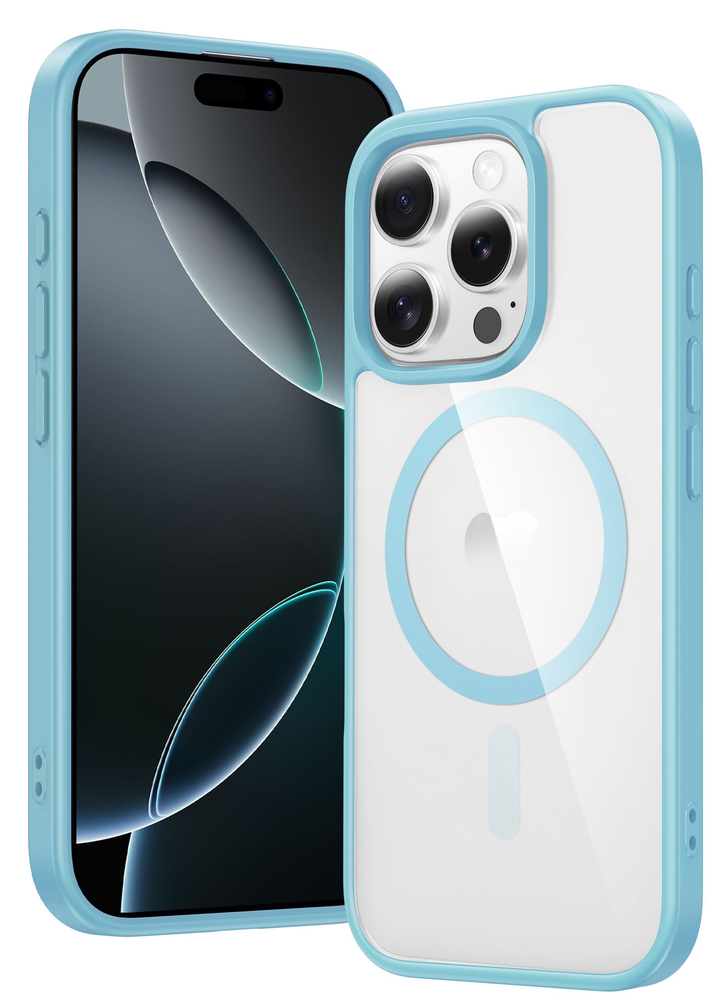 Photo 1 of FNTCASE for iPhone 16 Pro Case: iPhone 16 Pro Phone Clear Case Magnetic Military Grade Drop Protection Anti Yellowing Cell Phone Cover - Rugged Shockproof Protective Bumper Transparent Cases(Cyan)