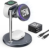 SODI Qi2 25W Wireless Charger, 3 in 1 Charging Station with Cooling Fan, Magnetic Qi2.2 Wireless Charger Stand, Compatible with iPhone 17/16/15/14/13/12, Apple Watch, AirPods (GaN Adapter Included)