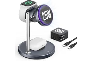 SODI 3 in 1 Wireless Charging Station, Qi 2.2 Certified 25W Magnetic Wireless Charger Stand with Cooling Fan, Compatible with