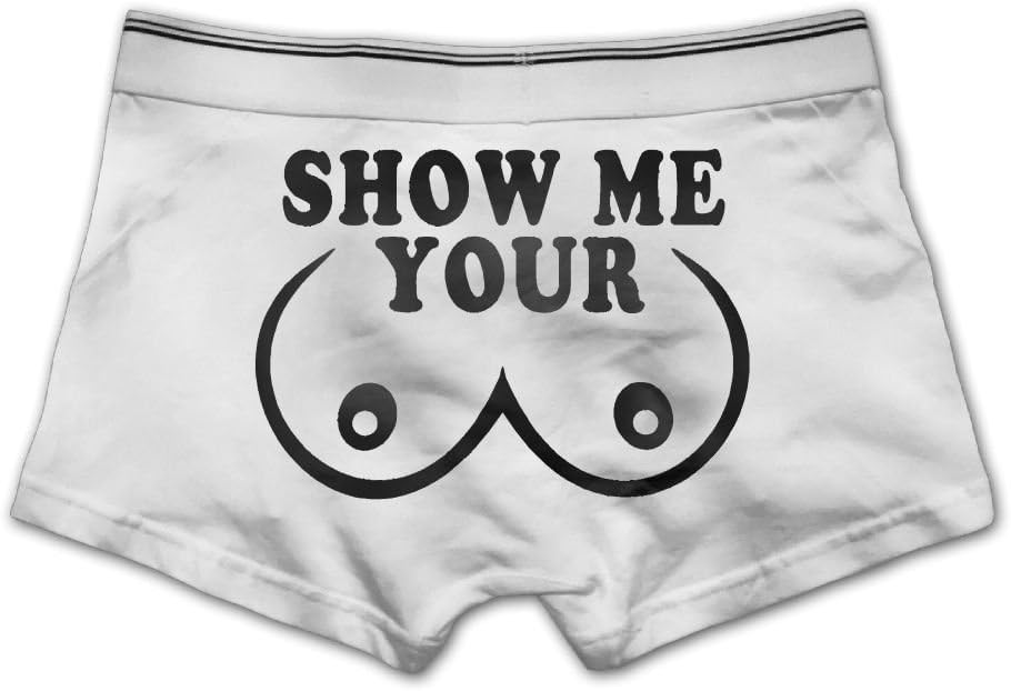 Eilinquyo Men's Show Me Your Boobs Ultra Soft Boxer Briefs Modern Cotton Underwear Wide Waistband Trunk XL White