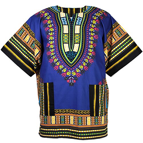African Dashiki Cotton Mexican Poncho Hippie Tribal Ethic Boho Shirt Blue ad073s