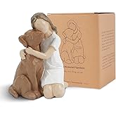 Resin Woman with Dog Figurines, Dog Memorial Gifts, Girl and Dogs Friendship Hand-painted Sculptures for Dogs Lovers, Pet Loss Sympathy Statues for Home Bedroom Living Room Tabletop Shelf Decor