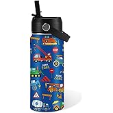 xiiai Construction Gifts for Men & Women - 16 Oz Water Bottle with Straw Lid, Stainless Steel Insulated Tumbler, Leak Proof, BPA-Free, for Boys, Travel - Truck Lovers Teen Birthday Gifts Cups(1pc)