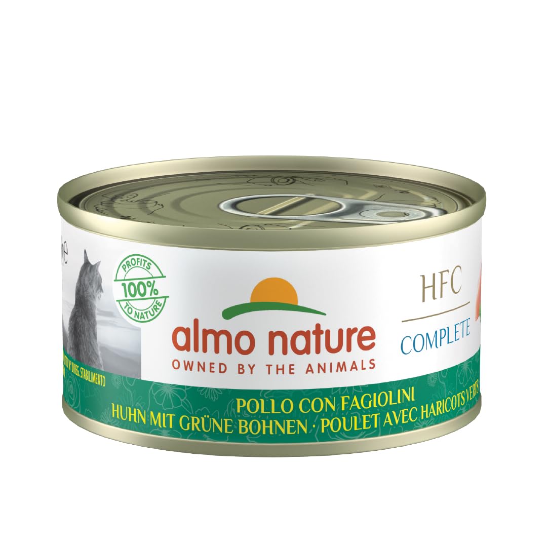 Almo Nature HFC Complete - Wet Cat Food for Adult Cats - Chicken and Green Beans - Human Grade, Gluten Free, Monoprotein - 70g, Pack of 24