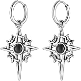 HZMAN North Star Dangle Earring for Men Women Stainless Steel Gothic Punk Retro Polaris Earring Hinged Huggie Hoop Earring Halloween Jewelry Gift