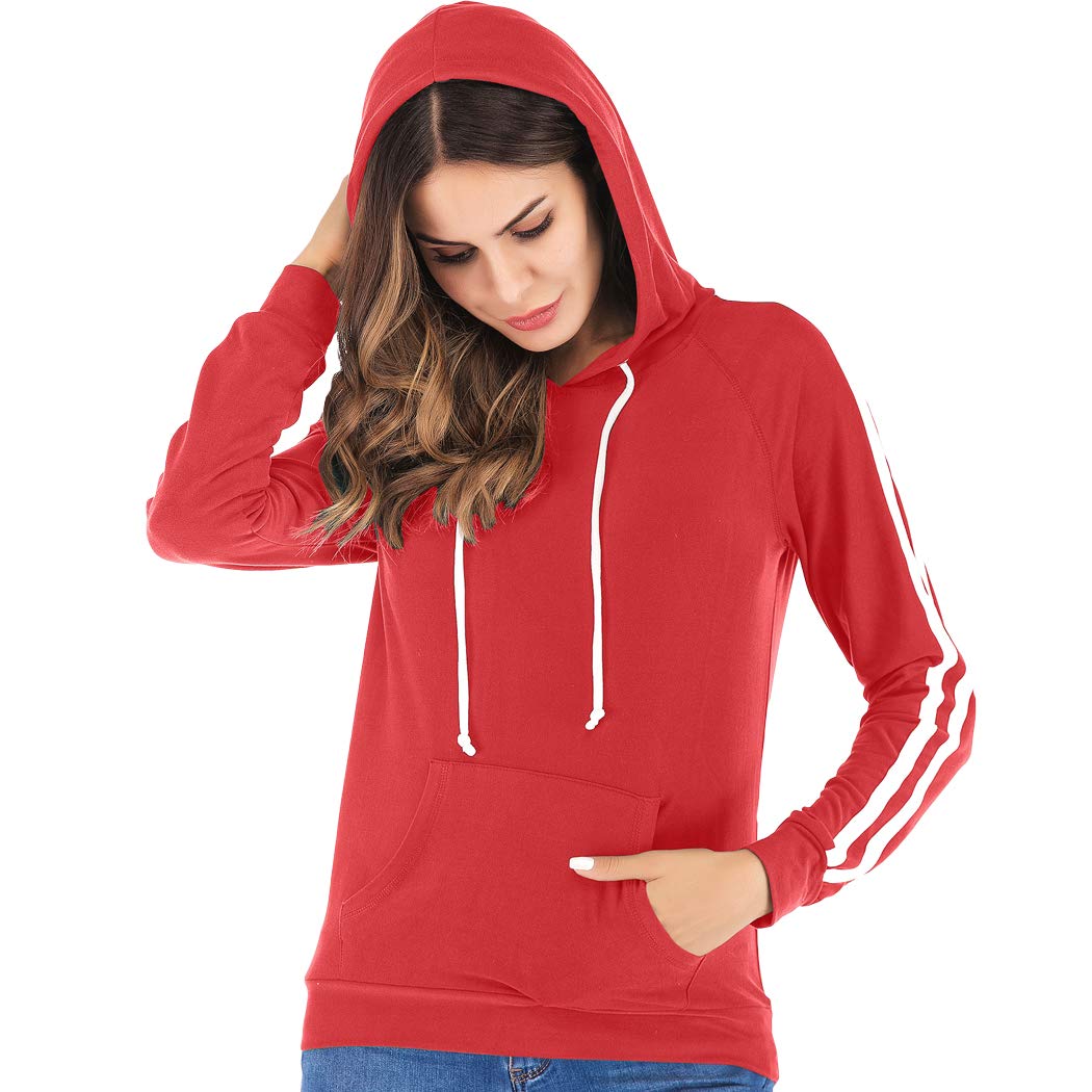 Eanklosco Basic Hoodie Womens Casual Long Sleeve Pullover Lightweight Drawstring Hooded Sweatshirt Kangaroo Pocket (2XL, Red)