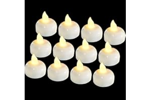 DRAGONFLYDREAMS 12 Pack Waterproof Flameless Floating Tealights, Christmas Battery tealights, Battery Operated Flickering Floating Tea Lights Candles in Warm Yellow for Wedding, Party, Bath, Hot Tub, Spa, Pool, Pond