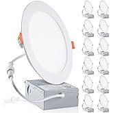 meccein 12-Pack 6 Inch LED Recessed Lights 6500K Daylight Ultra-Thin Canless Wafer Downlight with Junction Box, 12W 1050LM Ceiling Lights for Kitchen Living Room Hallway Office&FCC
