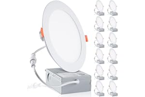 meccein 12 Pack 6 Inch 5000K Daylight Ultra-Thin LED Recessed Ceiling Light with Junction Box, 1050LM Brightness Recessed Lighting, Canless Wafer Downlight, 12W&FCC (5000K, 6Inch-12Pack)