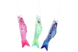 ibasenice 3pcs Japanese Koi Fish Windsock Pink Blue Green Outdoor Garden Decor Carp Streamer Flags for Patio