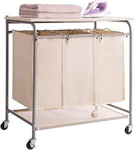 DYHQQ Carrito clasificador de Ropa rodante Servicio Pesado 3 Bolsas