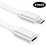 Sumind 4 Pack 10 ft/ 3 m Micro USB Extension Cable Male to Female Extender Cord Compatible with Zmodo Wireless Security Camera Flat Power Cable, Cable Clips Included (White)