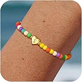 Colorful Initial Bracelets for Women Teen Trendy Beaded Heart Initial Letter A-Z Charm Boho Bracelet Dainty Personalized Cute Jewelry Gifts