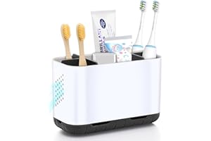 LAFARA Toothbrush Holders for Bathrooms, Electric Toothbrush and Toothpaste Holder with Adjustable Dividers and Drainage, Kids Toothbrush Organizer for Bathroom Countertop