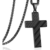 DuoDiner Easter Basket Stuffers -24 Inch Cross Necklace for Men Boys Kids Bible Verse American Flag Pendant Baptism Religious First Communion Jewelry Gifts