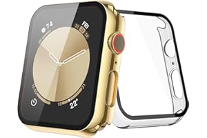 [2-Pack] Julk Gold Case with Screen Protector for Apple Watch New SE 3 (2025) /6/5/4/SE 40mm, 9H Tempered Glass with Ultra-Thin Hard Protective Cover for iWatch [1 Gold + 1 Transparent]