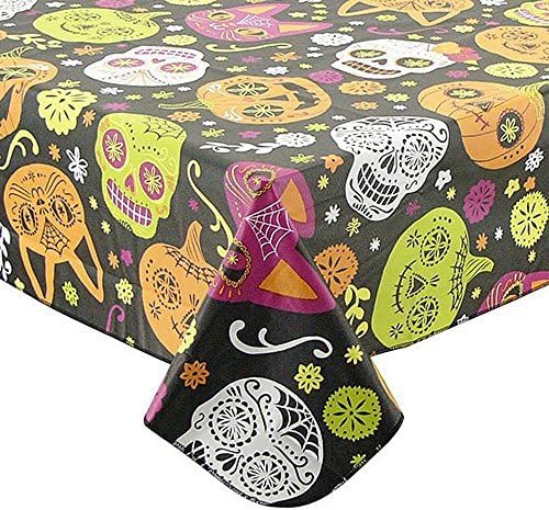 Halloween Sugar Skulls Vinyl Tablecloth 52 X 70 Oblong (Rectangle)