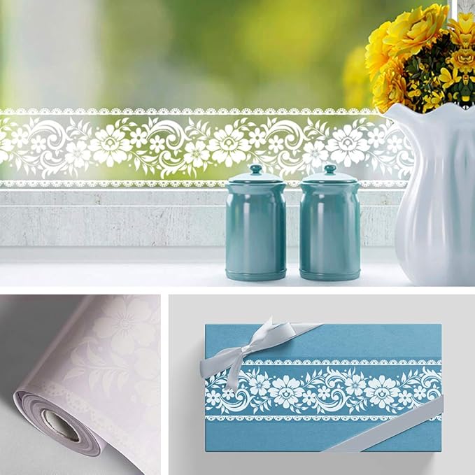 Livelynine Transparent Flower Wallpaper Border for Window Decor Floral