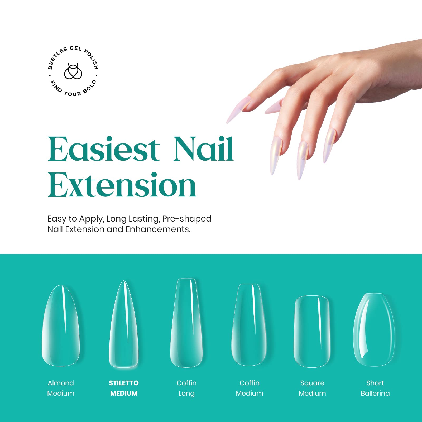 Beetles Stiletto Nail Tips-500Pcs Medium Clear Stiletto Nail Tips, Pre Shaped Clear Full Cover False Nails for Gel Polish Art Soak Off Lamp Easy Nail Extensions Acrylic False Nail Tips - Image 2