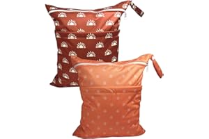 babeine Wet Dry Bags 2 Pack for Baby Cloth Diapers, Waterproof Reusable with Two Zippered Pockets Travel Beach Pool Soiled Baby Items Yoga Gym Bag for Swimsuits or Wet Clothes (boho-sun)
