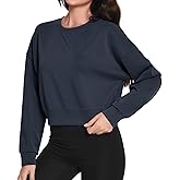 Auriviz Womens Modal Long Sleeve Cropped Sweatshirts Oversized Workout Shirts Crew Neck Pullover Crop Tops