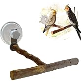 Portable Bird Perch Stand- T-Shaped Natural Apple Wood with Vacuum-Grip Suction Cup for Windows, Flat Tiles, Bath/Car/Travel - Durable &amp; Safe for Parrots, Cockatiels, Lovebirds (Small to Medium Birds)