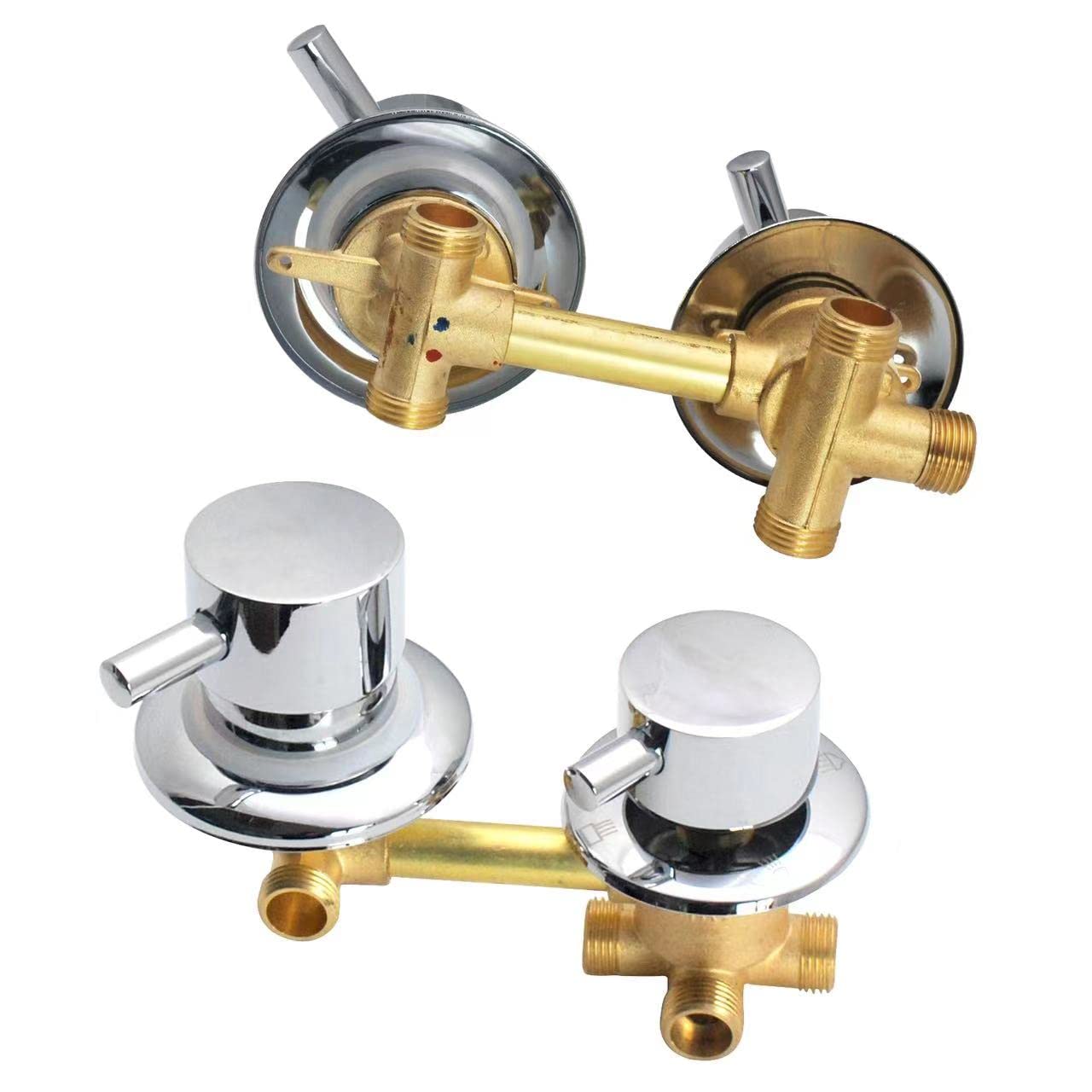 2/3 Way Concealed Shower Mixer Tap, Brass Shower Faucet with Ceramic Cartridge, Water Outlet Mixer Valve Center Distance 10cm, G1/2",Screw 3 Way 10 cm
