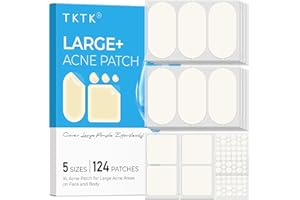 TKTK Large Pimple Patches for Face, 60 x 30 mm XL Acne Patches, Big Hydrocolloid Bandages for Body, Back, Forehead, Chin, Neck Blemish Zit Breakouts (Oval, Square, Dot 5 Sizes 124 Count)