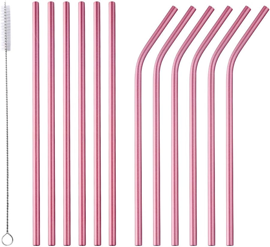 Stainless Steel Straws Bisda Reusable Pink Metal Straws 6 Straight and