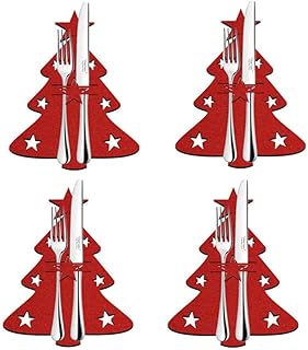 mooderff Weihnachtsbaum Besteckhalter Bestecktaschen | 4 Stück Weihnachten Besteckbeutel Gabel Messer Geschirr Tasche Weihnachtsdeko | Serviettentasche Tischdeko