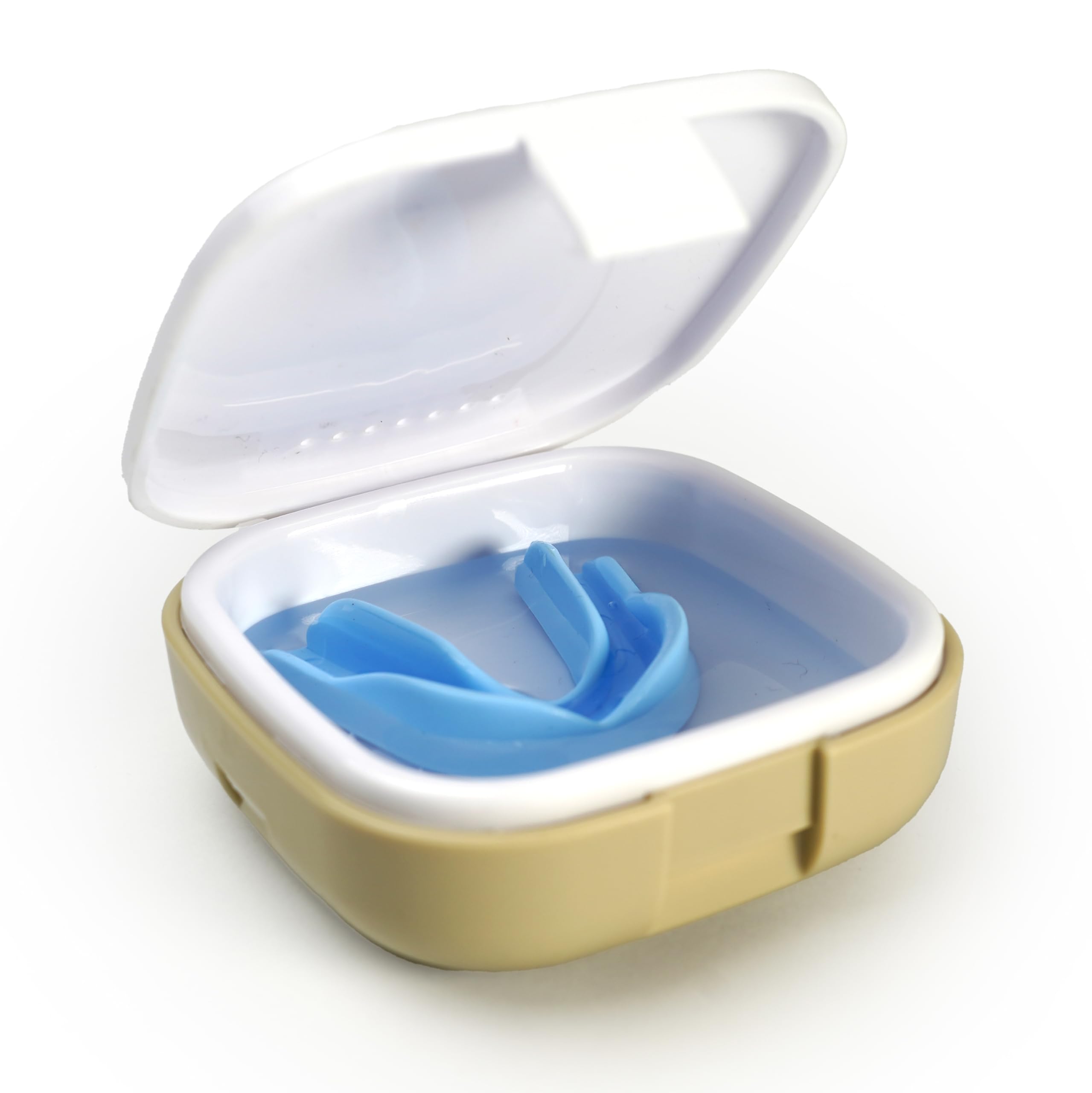 encase Dental Retainer Case with Dental Bath – Dual Purpose Hygienic Denture Case for Storage and Immersion of Mouthguards, Ortho Retainers + Dental Appliances (Beige)