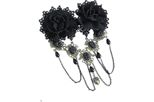 TANQIANG Gothic Vintage Black Lace Rose Flower Hair Clip With Pearl Chain Tassels Hair Barrettes for Women Princess Headwear