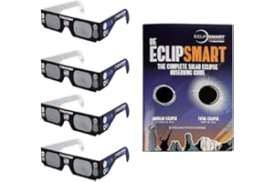 Celestron – EclipSmart Safe Solar Eclipse Glasses Family 4-Pack – Meets ISO 12312-2:2015(E) Standards – Premium Solar Safe Filter Technology – Includes One Size Fits All Glasses + Eclipse Guidebook