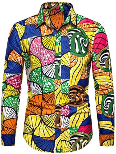 Soundday Men African Shirt Casual Long Sleeve T Shirt Tribal Print Tee V Neck Floral Blouse Top